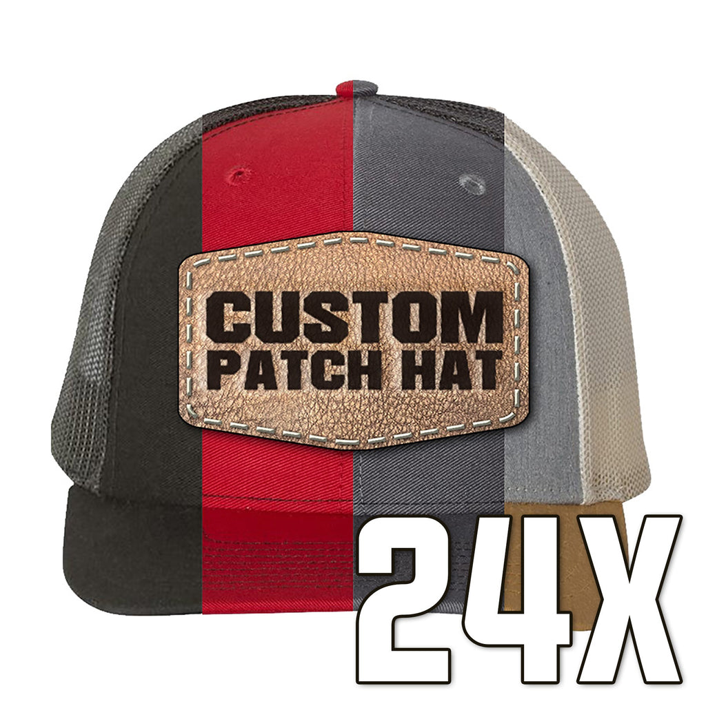 24x Custom Leather Patch Hats with Your Logo - KC Laser Co