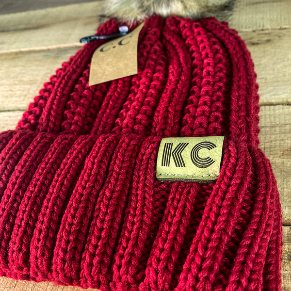 KC Leather Tag CC Red Beanie