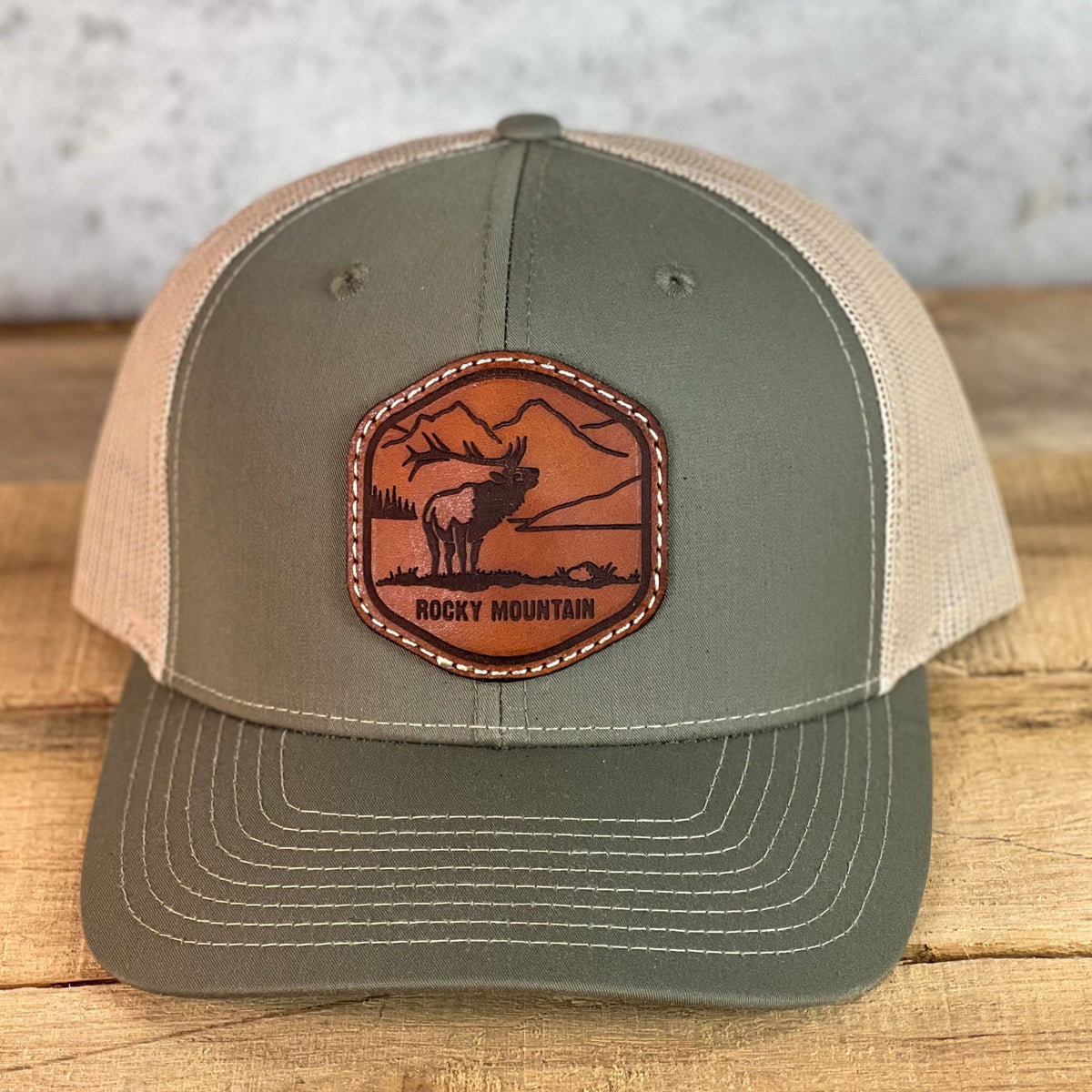 Mountain Wood on Leather Patch Hat, Best Selling Hats, Mans Hat