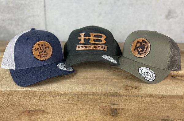 12x Custom Leather Patch Hats with Your Logo - KC Laser Co