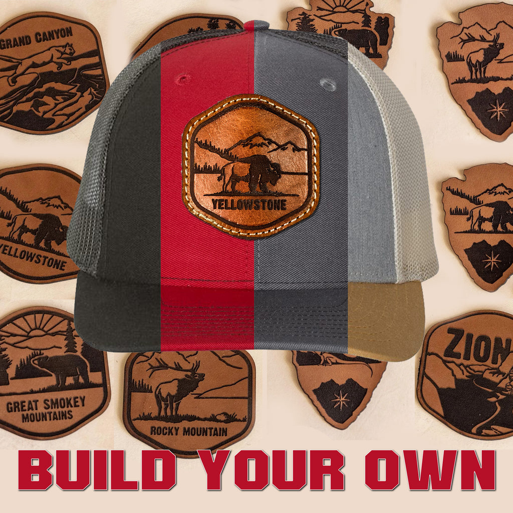 National Park Hat - BUILD YOUR OWN - Richardson 112 and 115 Leather Patch Hat. Yellowstone, Rocky Mountain, Arches, Grand Canyon, Zion