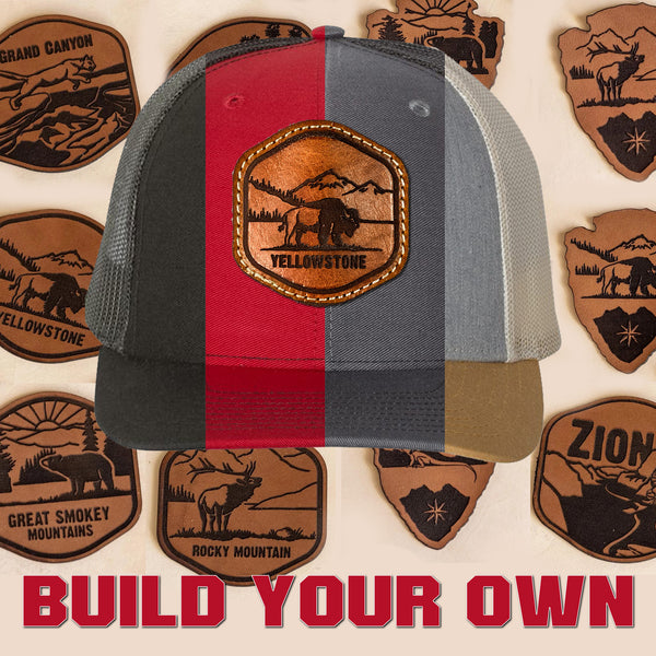 National Park Hat - BUILD YOUR OWN - Richardson 112 and 115 Leather Patch Hat. Yellowstone, Rocky Mountain, Arches, Grand Canyon, Zion