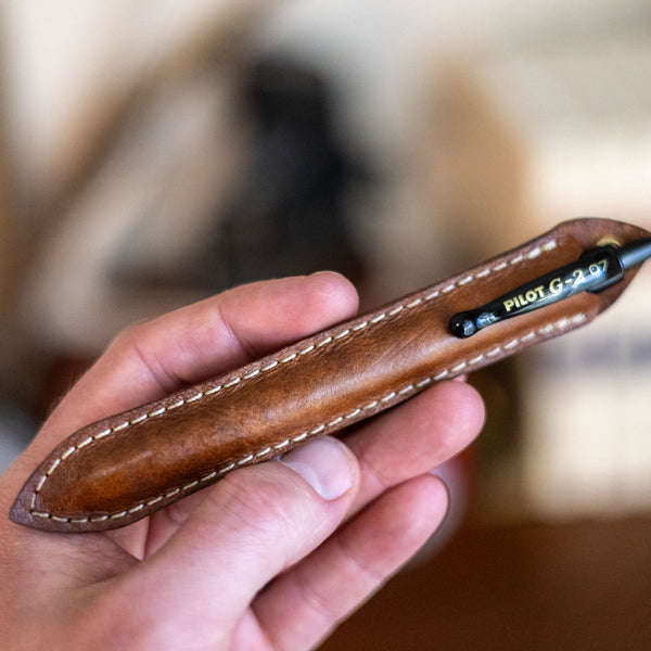 Brown Leather Sleeve with Pilot G2 Pen