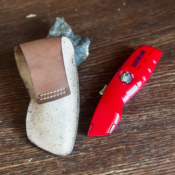 Leather Holster with Irwin Utility Knife, Self-Retracting for Safety