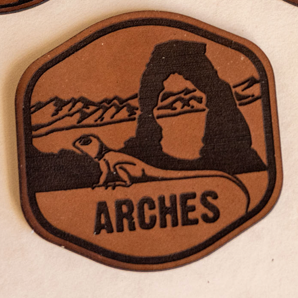 National Park Leather Sticker, Yellowstone, Zion, Arches, Grand Canyon, Smokey Mountains, Rocky Mountain, Joshua Tree