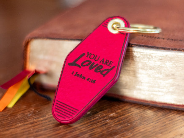 You are Loved Vintage Hotel Keychain - Genuine Italian Leather