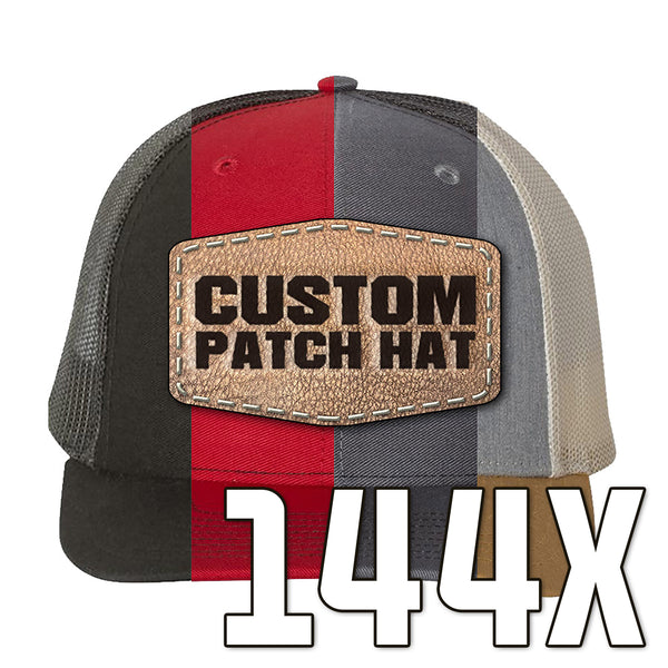 144 x Custom Leather Patch Hats with Your Logo