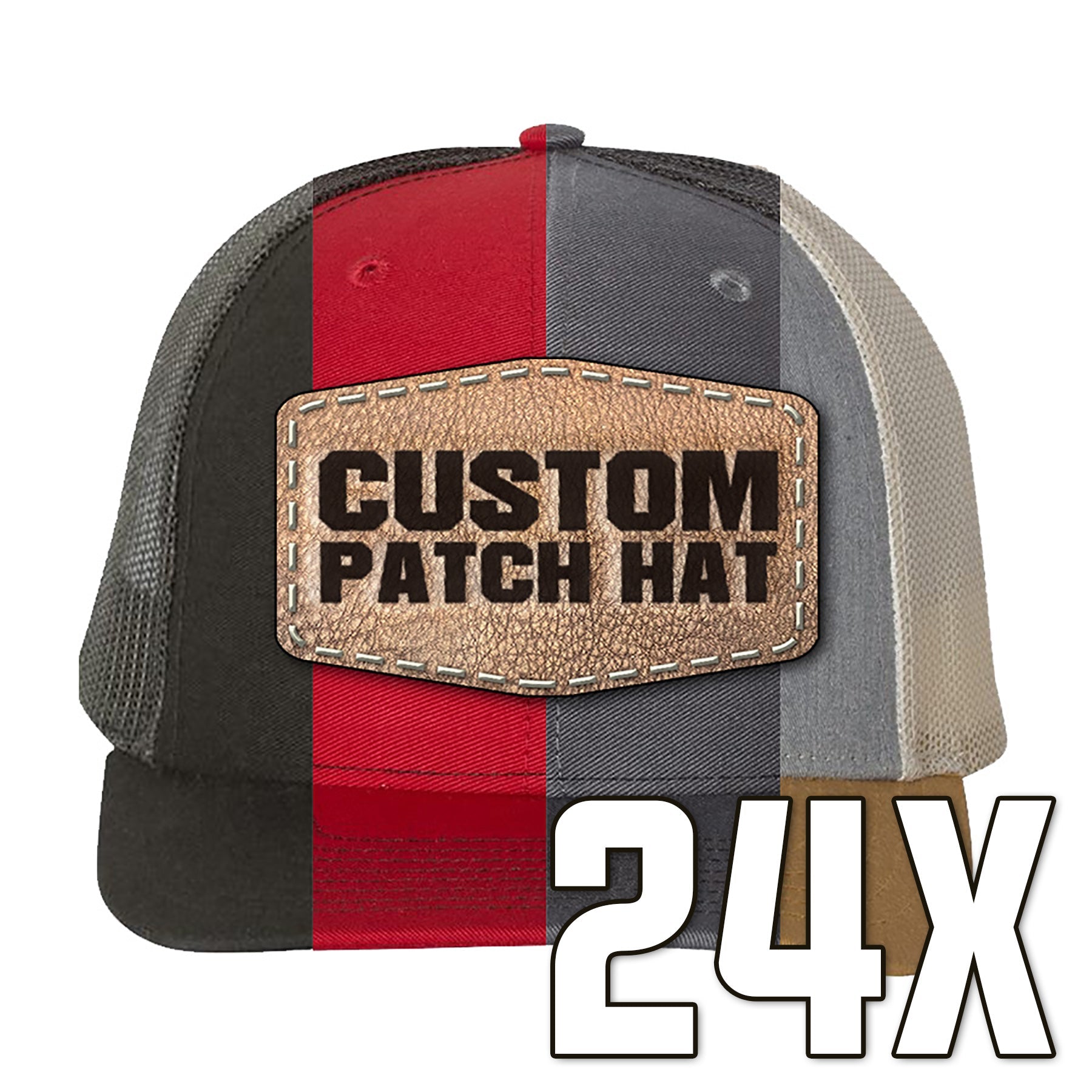 Bulk or Single - Custom Leather Patch Hat 24 Pack of Hats / Choc Chip/Grey Brown