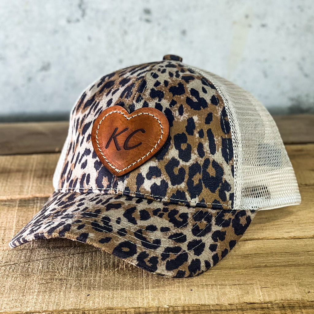 KC Heart - CC Beanie Leopard Print Leather Patch Hat