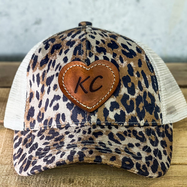 KC Heart - CC Beanie Leopard Print Leather Patch Hat