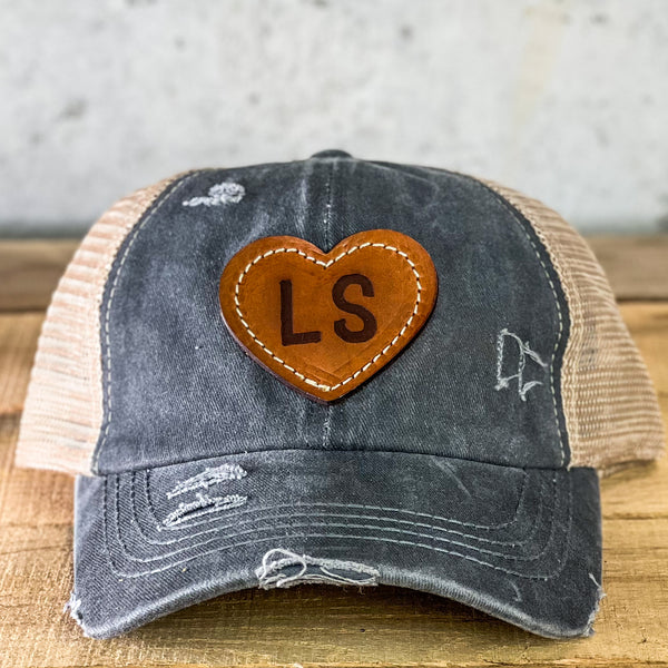 LS Heart - CC Beanie Criss Cross Leather Patch Hat