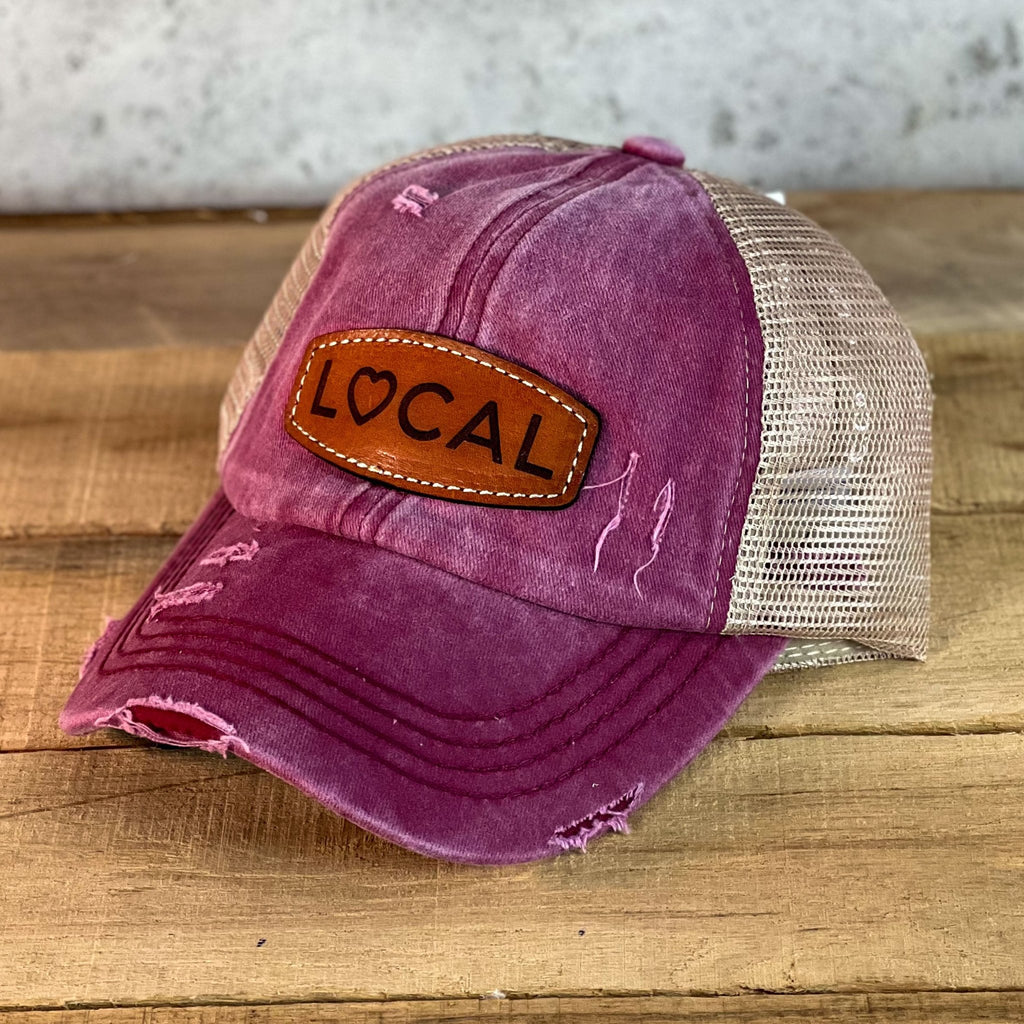 Love Local CC Beanie Criss Cross Leather Patch Hat