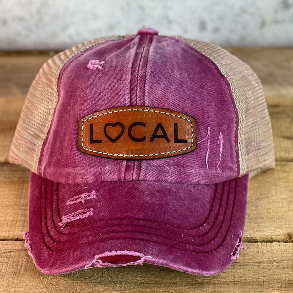 Love Local CC Beanie Criss Cross Leather Patch Hat